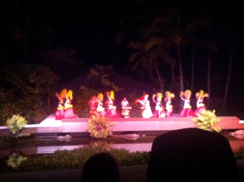 "Our Tahitian cousins" wearing coconut bras and shaking their hips like CRAZY.